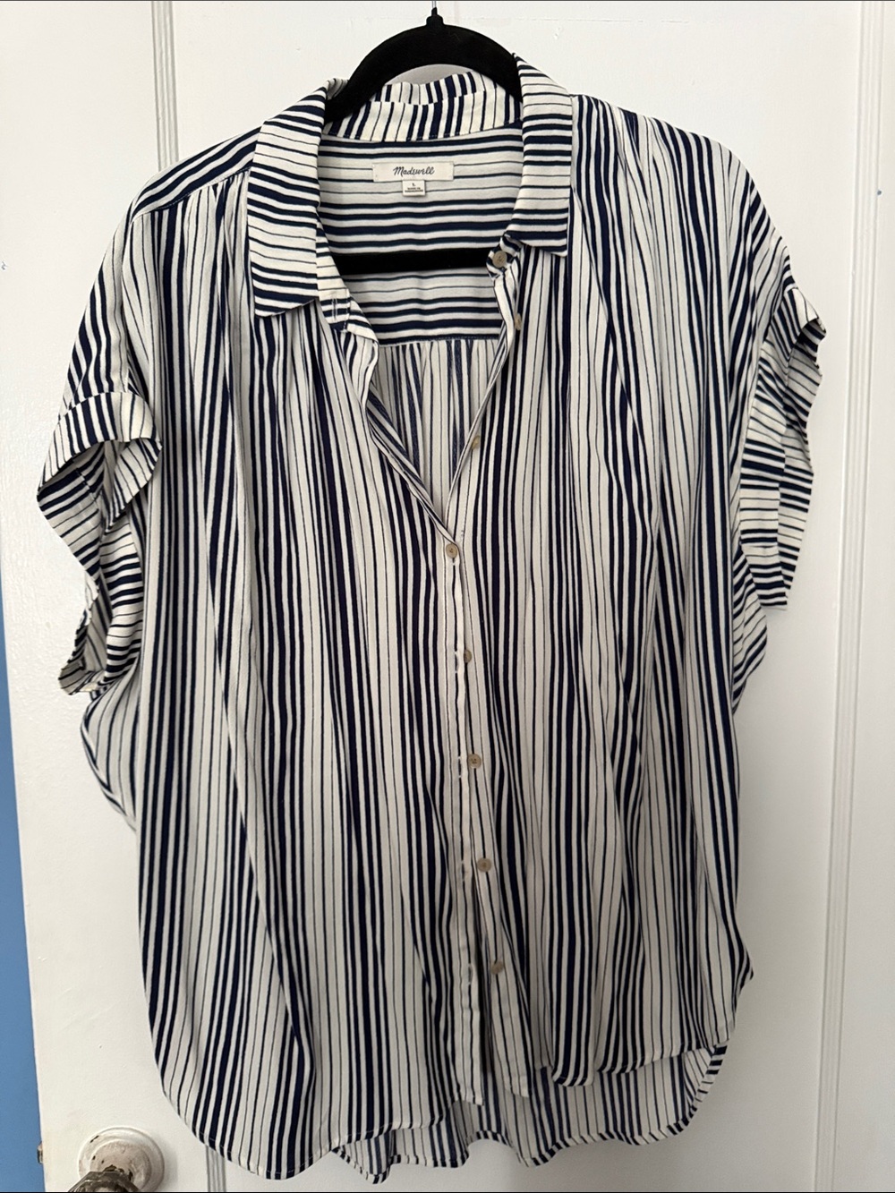 Madewell Navy and White Vertical Stripe Button-Down Shirt